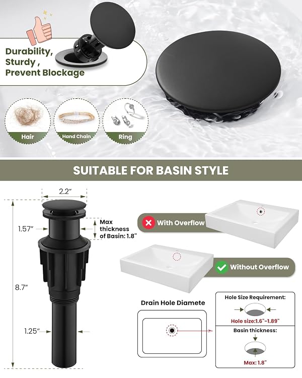 gotonovo Bathroom Vessel Sink Faucet with Pop Up Drain, Black&Gold by gotonovo - Used condition - Image 6