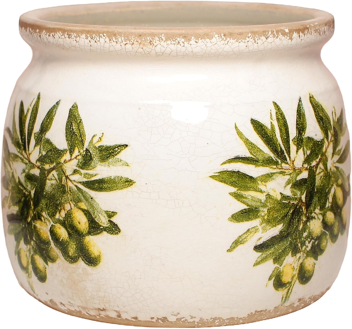 Xiaan Jiaju Mediterranean Ceramic Plant Pots with Olives Branches Pattern, 6 Inch Tuscan Planter for Indoor Plants, Rustic Farmhouse Home Kitchen Decor, Tuscan Vase for Centerpiece, Olive Green