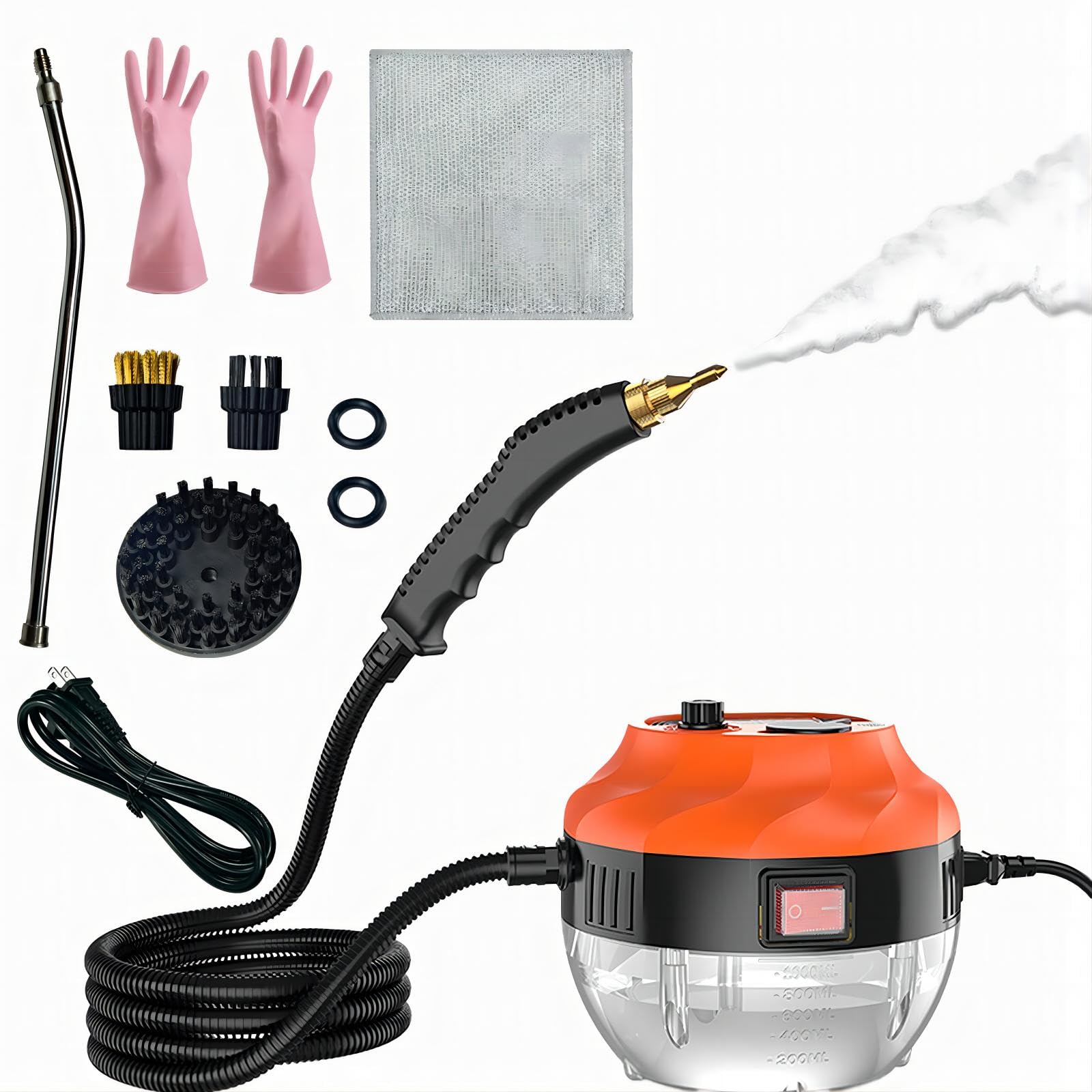 Steam Cleaner, 2500W High Pressure Steamer for Cleaning with 3 Brush Heads, Handheld Steamer Cleaner for Home,Kitchen,Car Detailing,Furniture,Couch,Grout and Tile(Orange)