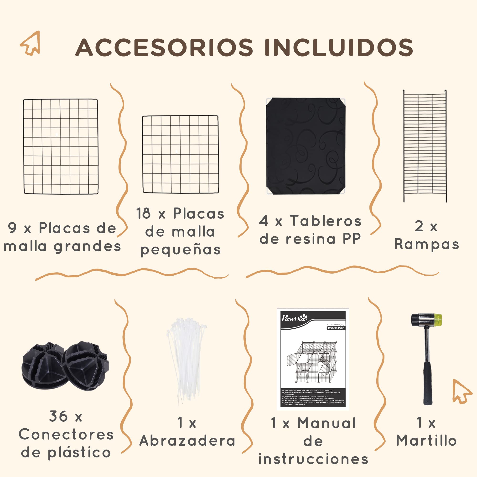 PawHut Jaula para Animales Pequeños de 31 Paneles Parque para Mascotas en Bricolaje con Rampa Corralito para Gatitos Conejos Chinchillas 105x45x105 cm Negro