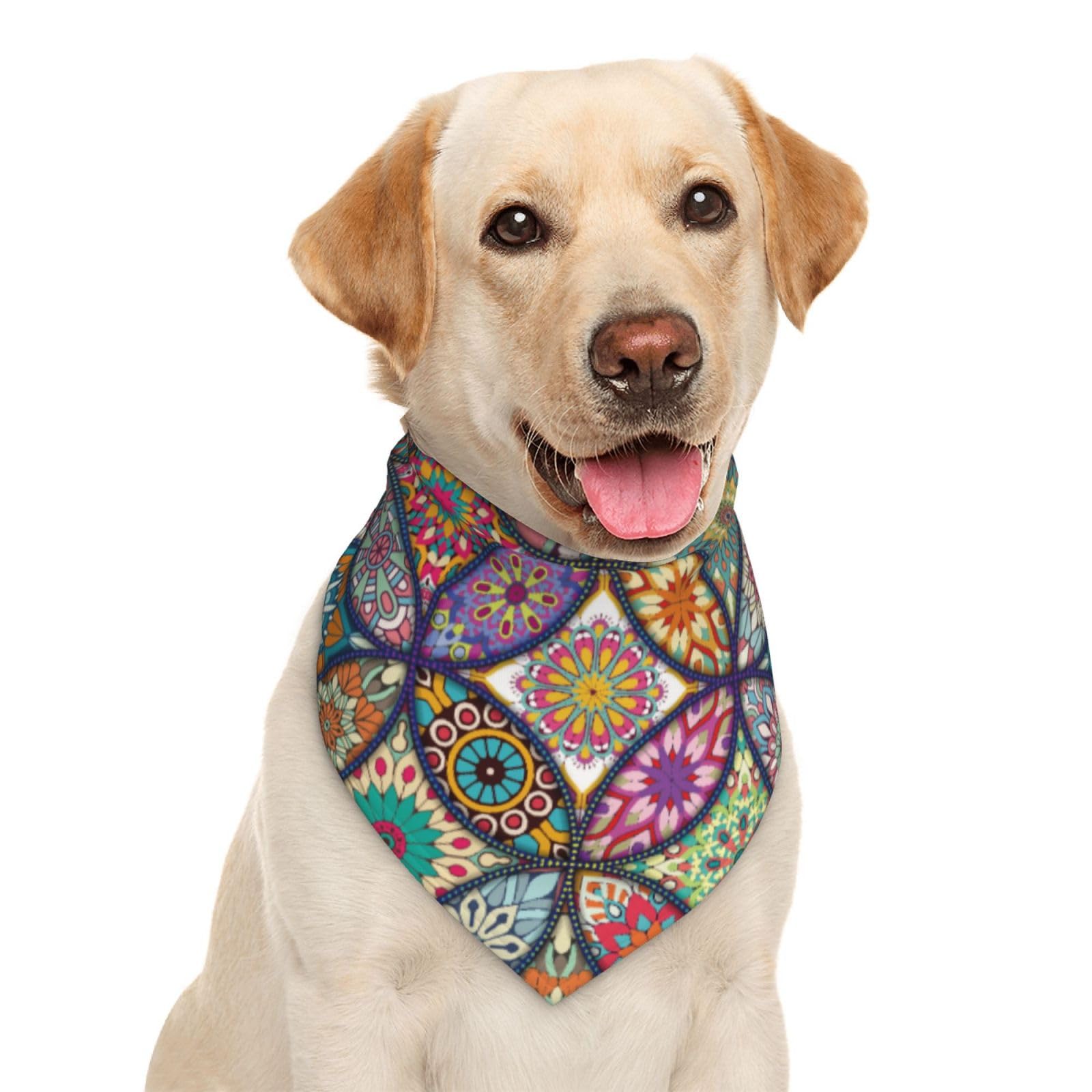 Pretty Mandala Ceramic Rainbow Dog Bandana Scarf Triangle Bibs Pet Accessories Cat Kerchief