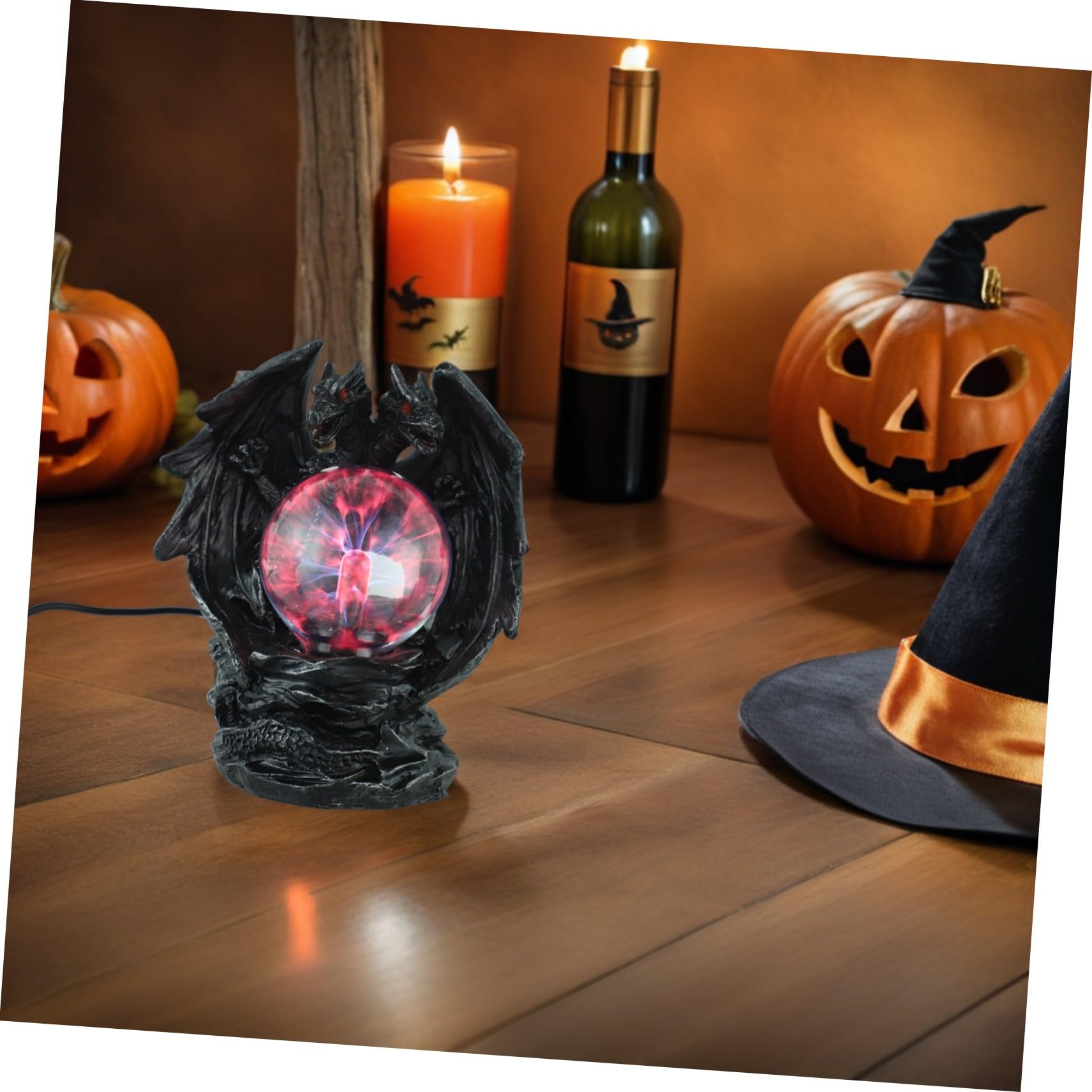 BESTYASH Lampada Palla di Plasma Drago Nero in Resina con Illuminazione Colorata Usb, Design Fantastico per Decorazioni Halloween, Setup Plug-and-play ed Efficienza