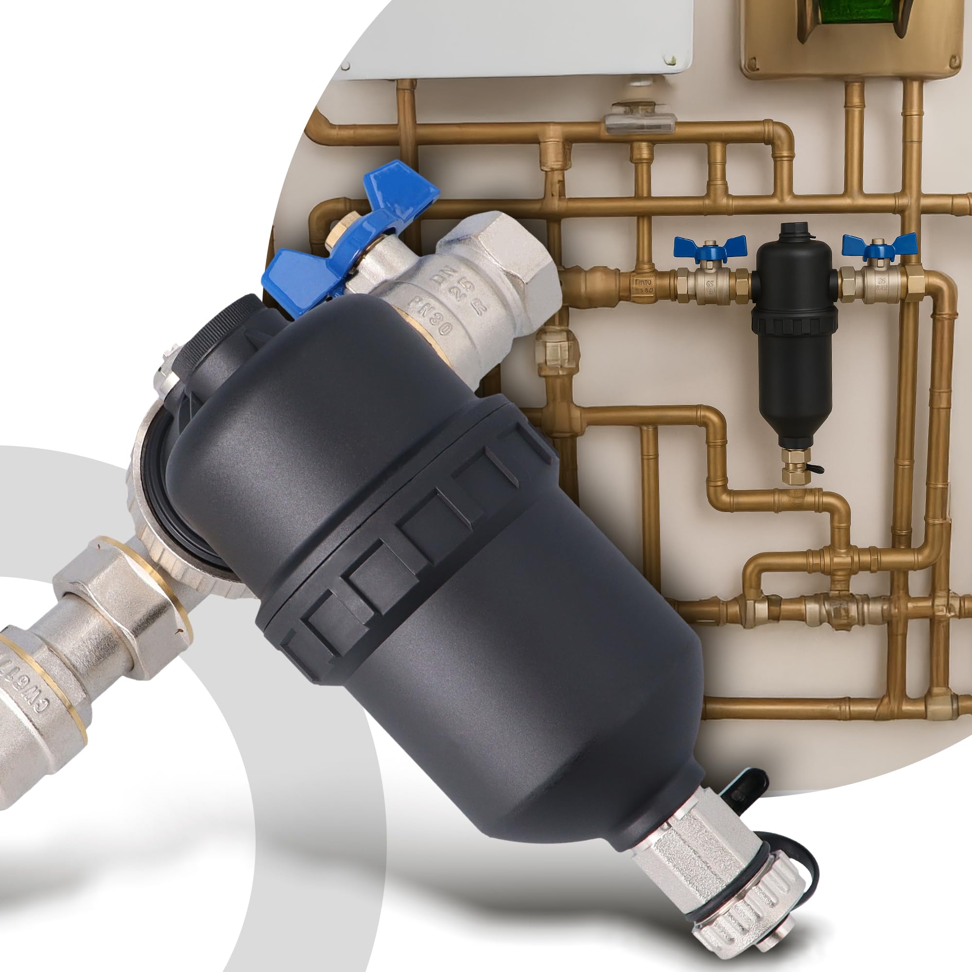 Instalguru Séparateur Boues Magnétique 1 Pouce DN25 Filtre Chauffage Filtration Eau Chaude Purificateur Installation Thermique Aimant Neodyme Anticalcaire