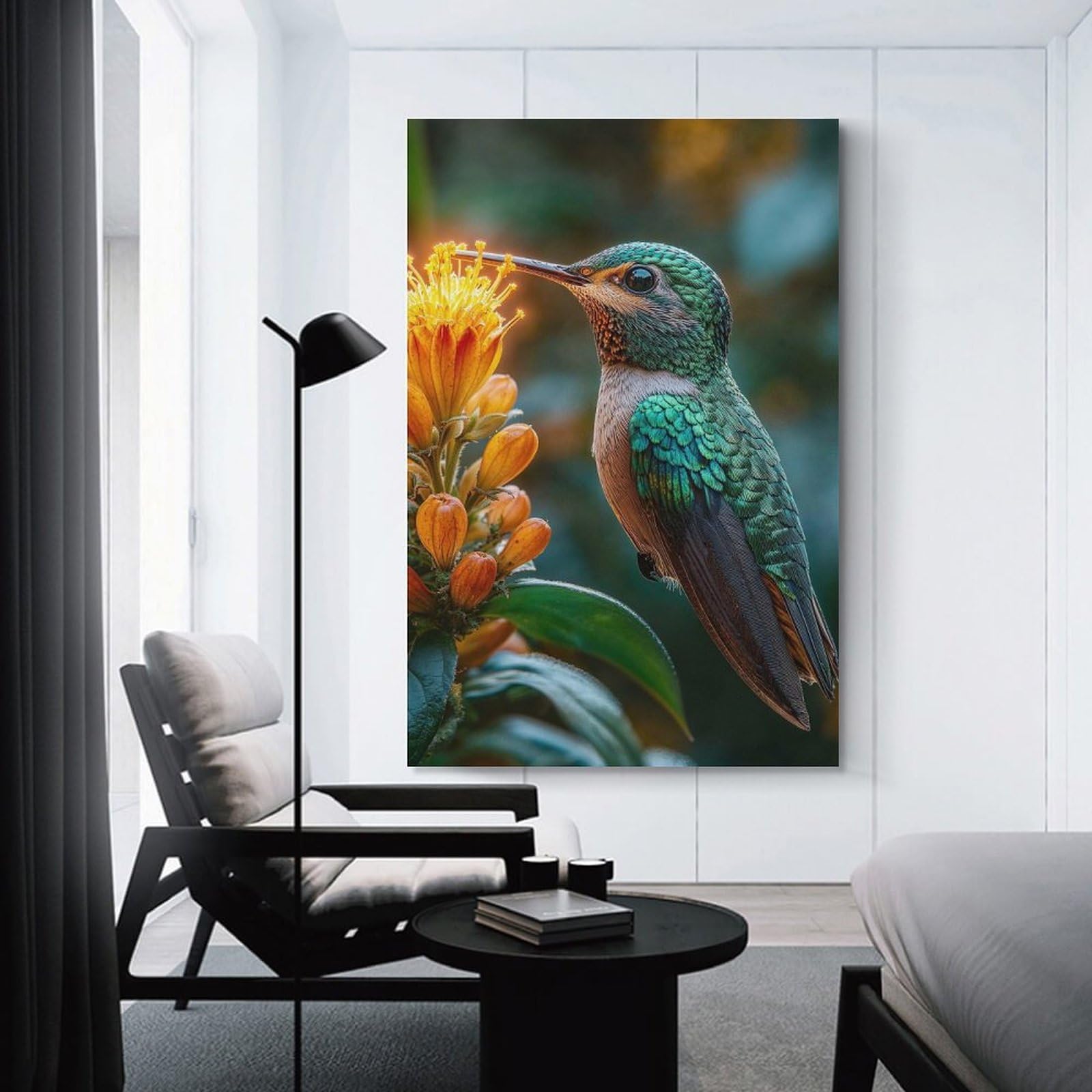 Junmoney Hummingbird on Flower Decorative Wall Artwork 12x18inch(30x45cm), for Front Hall, Corridor Or Welcome Spaces, Decorative Wall Art for Narrow Spaces