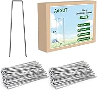 Vista 16 de AAGUT Juego de 50 estacas de jardín, grapas de paisaje, estacas galvanizadas de calibre 11 de 6 pulgadas para valla de perro, tela de barrera