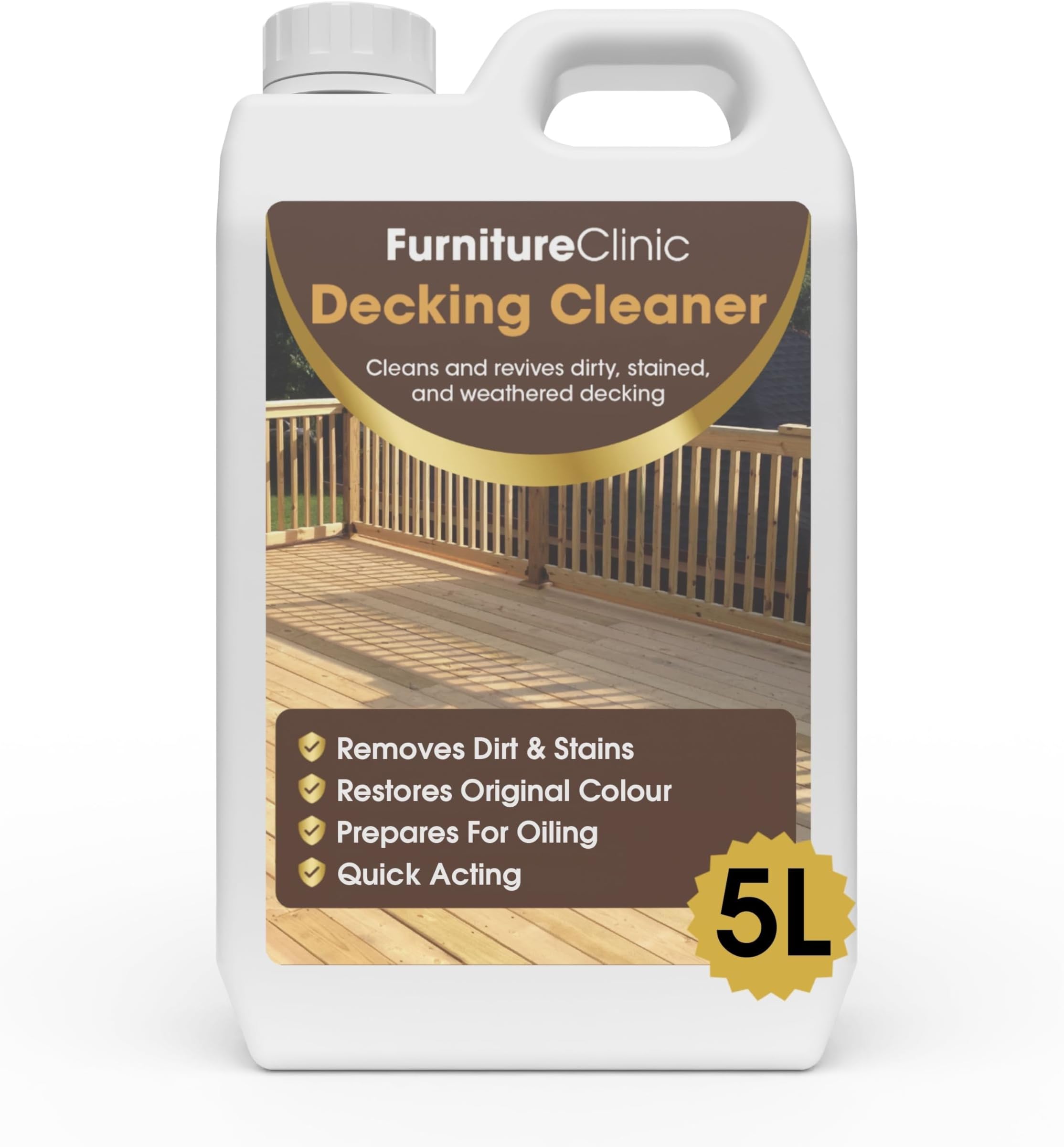 5L Decking Cleaner for Wood - Weathered Deck Cleaner, Stain Remover & Restorer - Clean & Remove Dirt & Algae from Wooden Garden Patio Surfaces