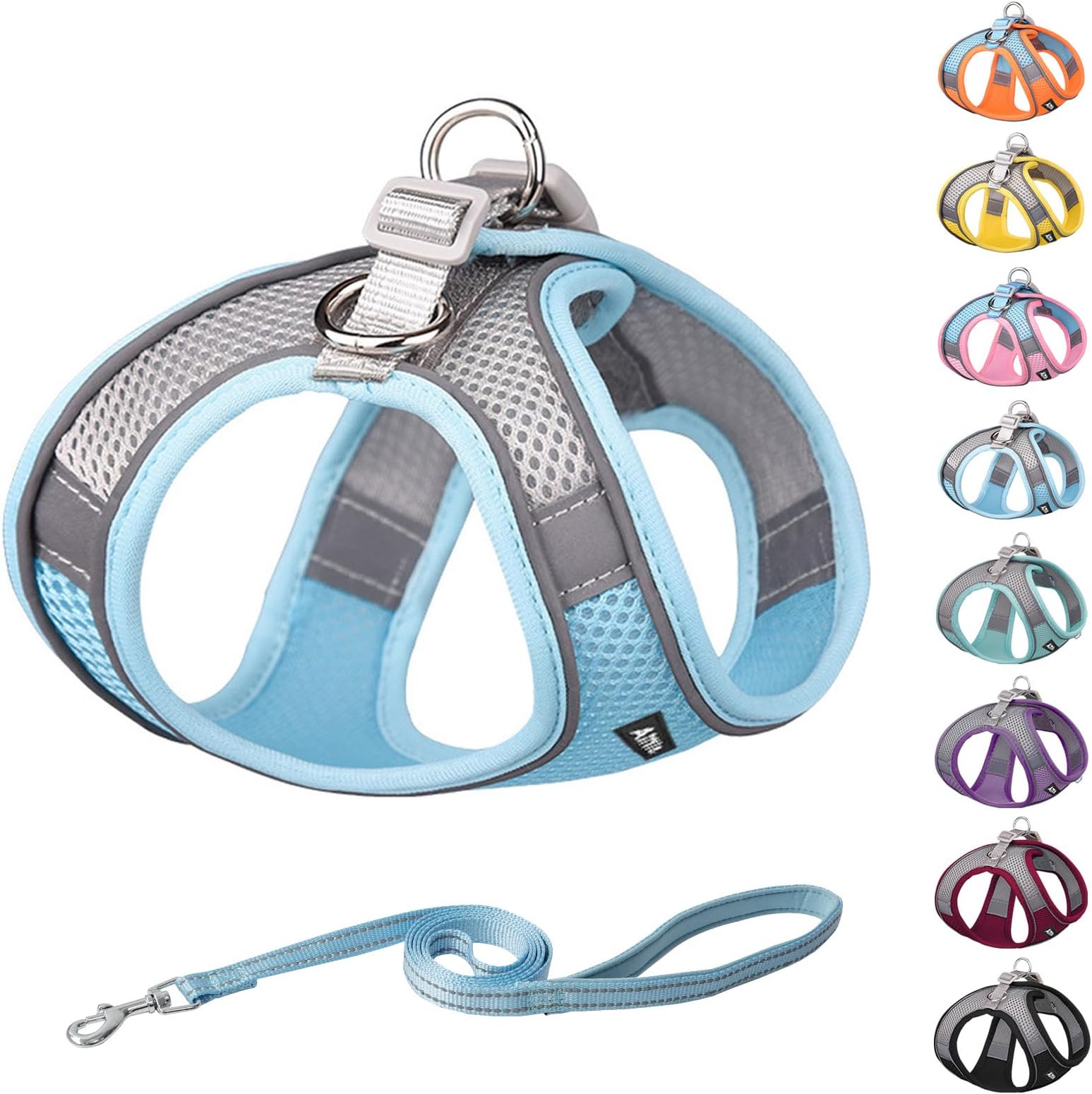 AIITLE Comfortable Dog Harness and Leash Set for Walking - Summer Step in Vest Harness,Reflective Bands, Adjustable No Pull Puppy Essentials, for Small Dogs and House Cats Blue XS