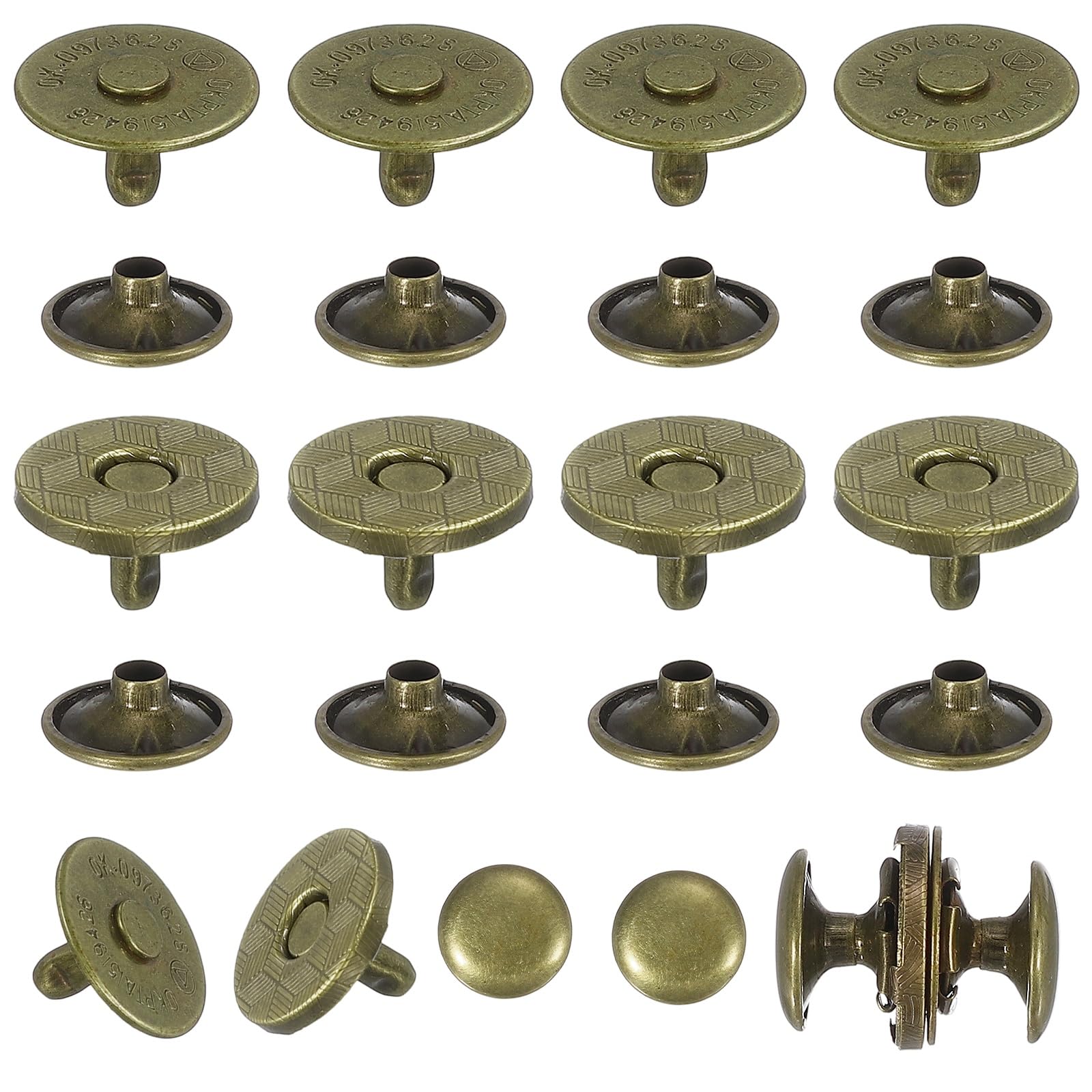 sourcing map 20 Sets Magnetic Snap Buttons, 14 mm Round Snaps Closures with Cap, Clasp Stud Buttons Fasteners for Sewing Leather Purse Clothes DIY Craft, Bronze