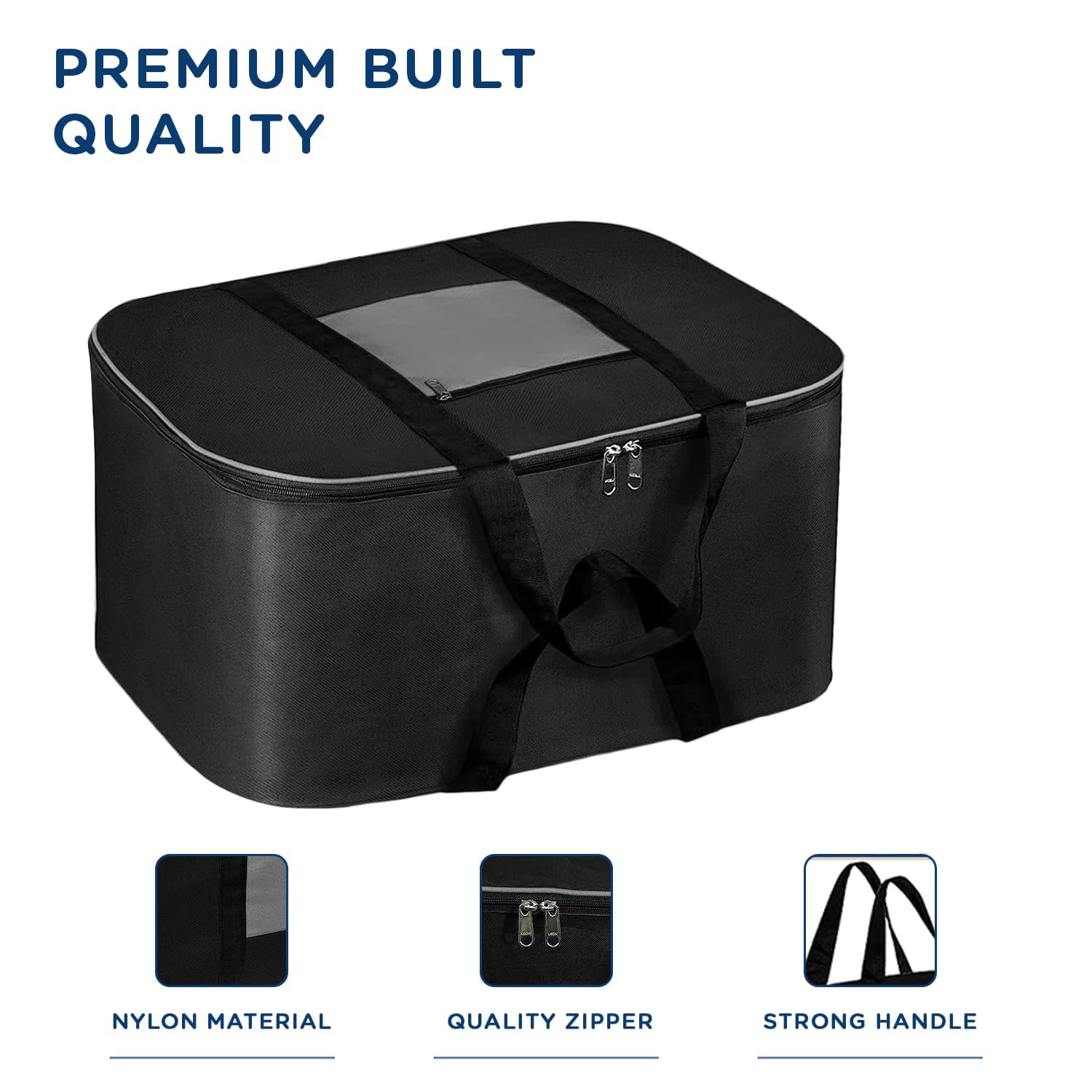 Storite Moisture Proof Nylon Large Size Foldable Underbed Storage Bag For Clothes, Blankets (54 x 46 x 28 cm) - Black, Rectangular image 5