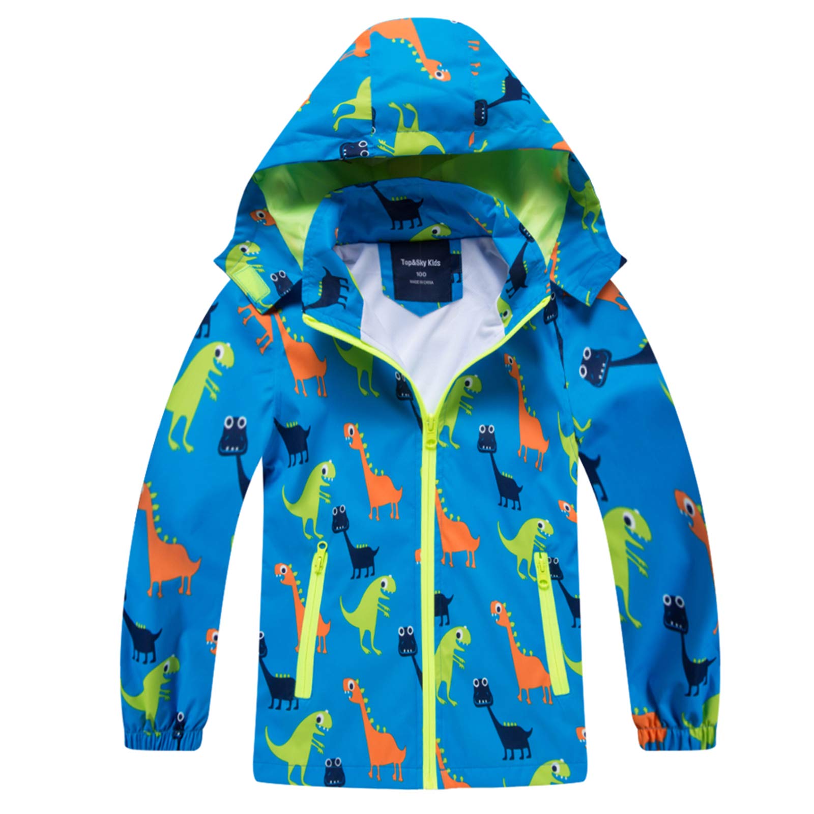 Hzxvic Boys Blue Eye Dinosaur Waterproof Hooded Jacket For Girls,Kids Rain Jacket Outdoor Windbreaker Dinosaur Raincoat (Blue 4T)