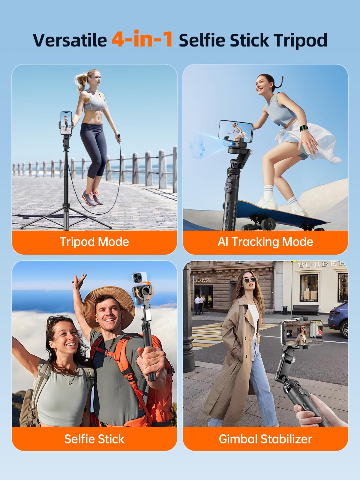 Rollei Easy Creator Gimbal z AI Tracking 360, automatyczne śledzenie twarzy, kijek do selfie z pilotem zdalnego sterowania, statyw do telefonu komórkowego, stabilizator wideo do filmowania, do