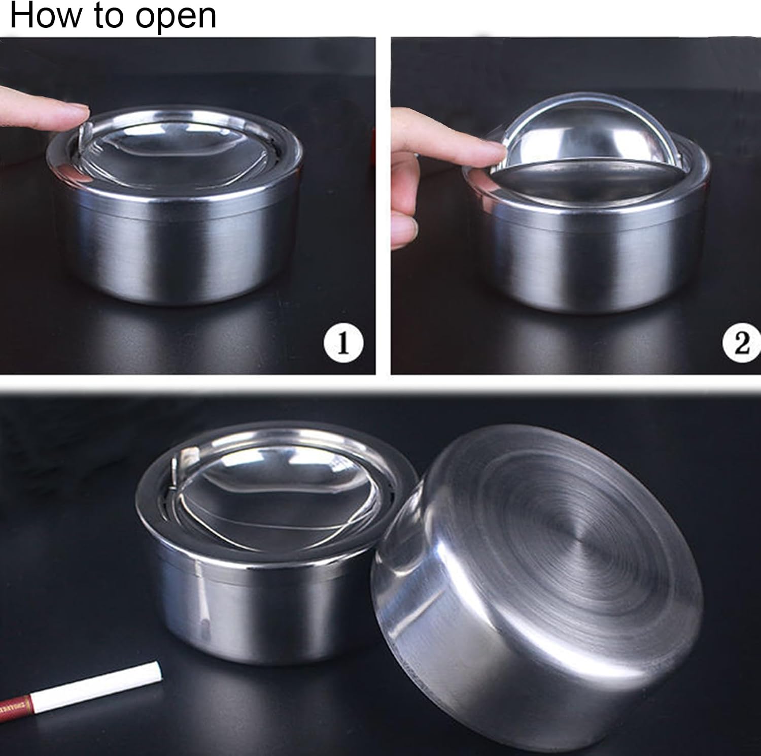 hanlongyu Outdoor Ashtray with Lid, Flip Top Stainless Steel Ash Tray, Metal Windproof Cigarette Ashtrays for Indoor or Outdoor Use, Desktop Ashtray Office Patio Home Decor