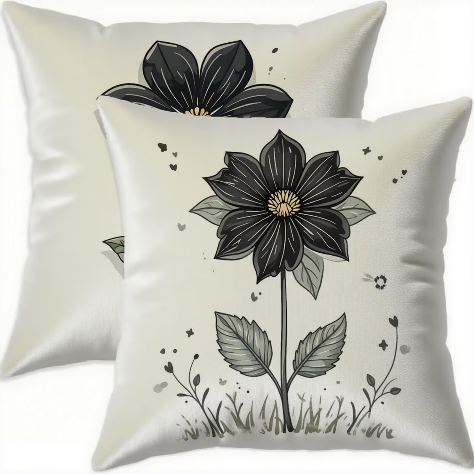 Housses de coussin 75x75 en velours premium double face motif géométrique noir