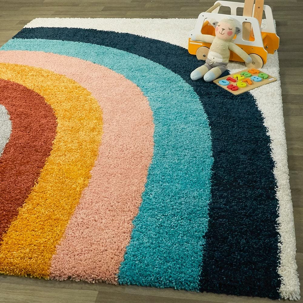 URBAN MODERN DECOR Features 3x5 Feet Modern, Thick, Anti-Skid Shaggy Carpet with a 2-inch Pile, Perfect for Living Rooms, bedrooms, and Kids' Rooms.(3x5 feet, Multi White Rainbow)-image-18
