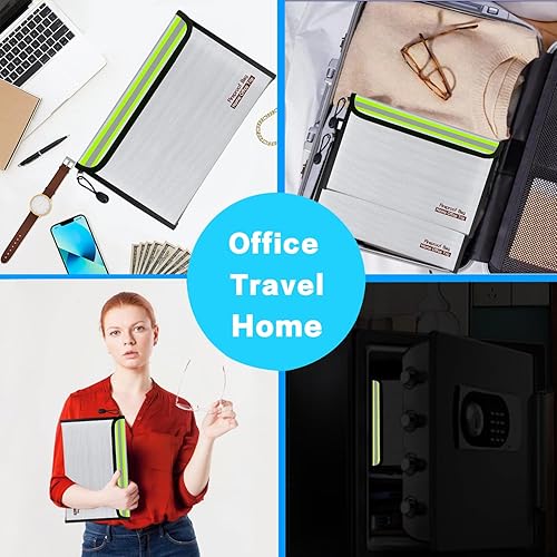 Miniatura 7 de Bolsa de documentos ignífuga de 11.0 x 6.7 in, para oficina en casa, viajes, bolsa de almacenamiento segura con cremallera para documentos, dinero