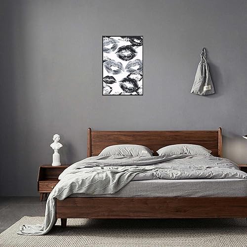 Miniatura 4 de Póster de beso sexy en blanco y negro, arte de pared retro con labios de mujer, arte de pared de moda, vintage, estético, lienzo para bar, carrito,