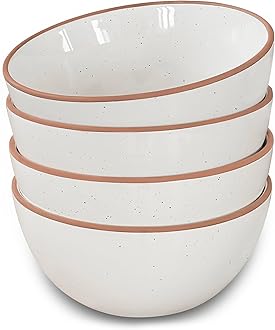 Ceramic Bowls For Kitchen, 28oz - Bowl Set of 4 - For Cereal, Salad, Pasta, Soup, Dessert, Serving etc - Dishwasher, Microwave, and Oven Safe - For Breakfast, Lunch and Dinner - Vanilla White