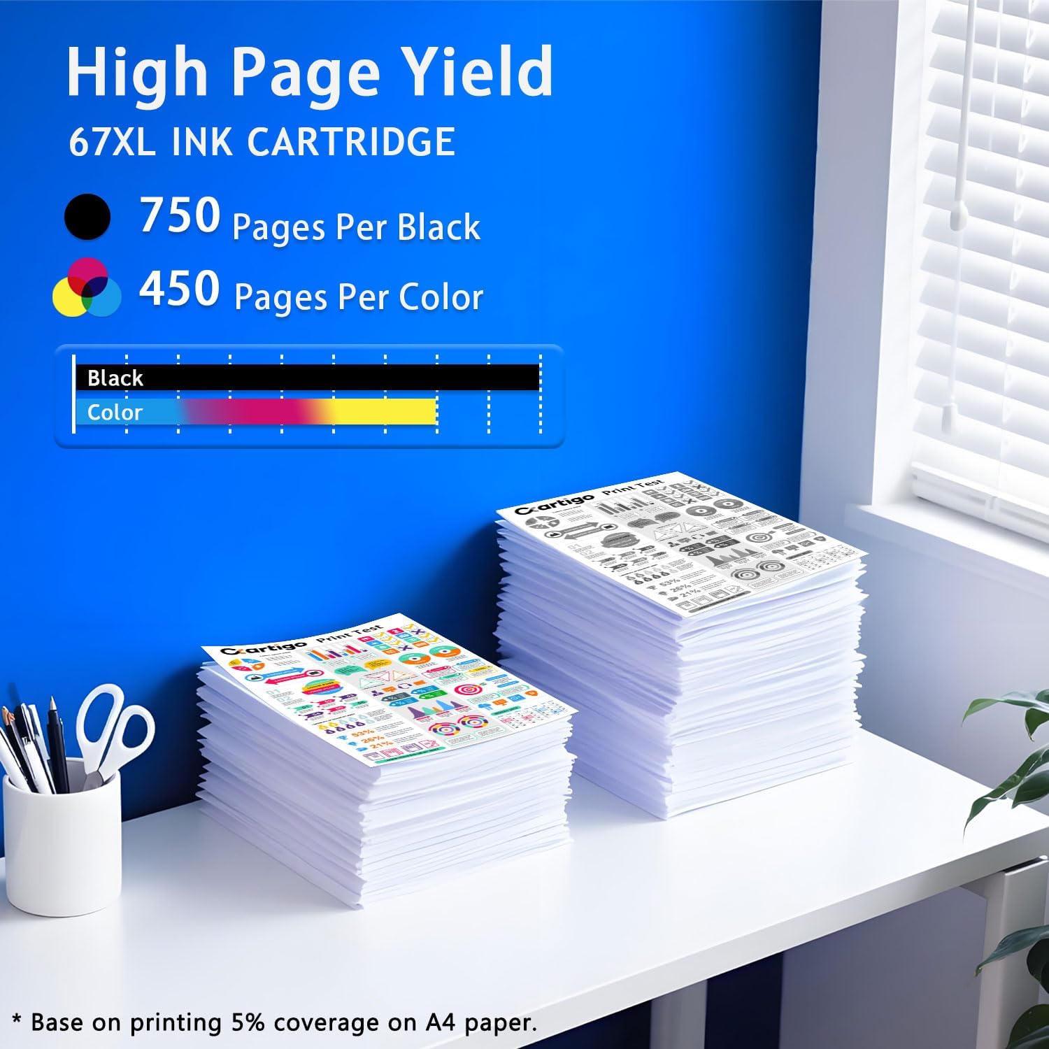 67XL High Yield Ink Cartridges Combo Pack (1 Black/1 Tri-Color 2-Pack) Compatible for HP 67XL 67 Replacement for HP Deskjet 4175 4178 6078 6478 1216 2336 2775 2776 2777 2778 2779 Series Printers