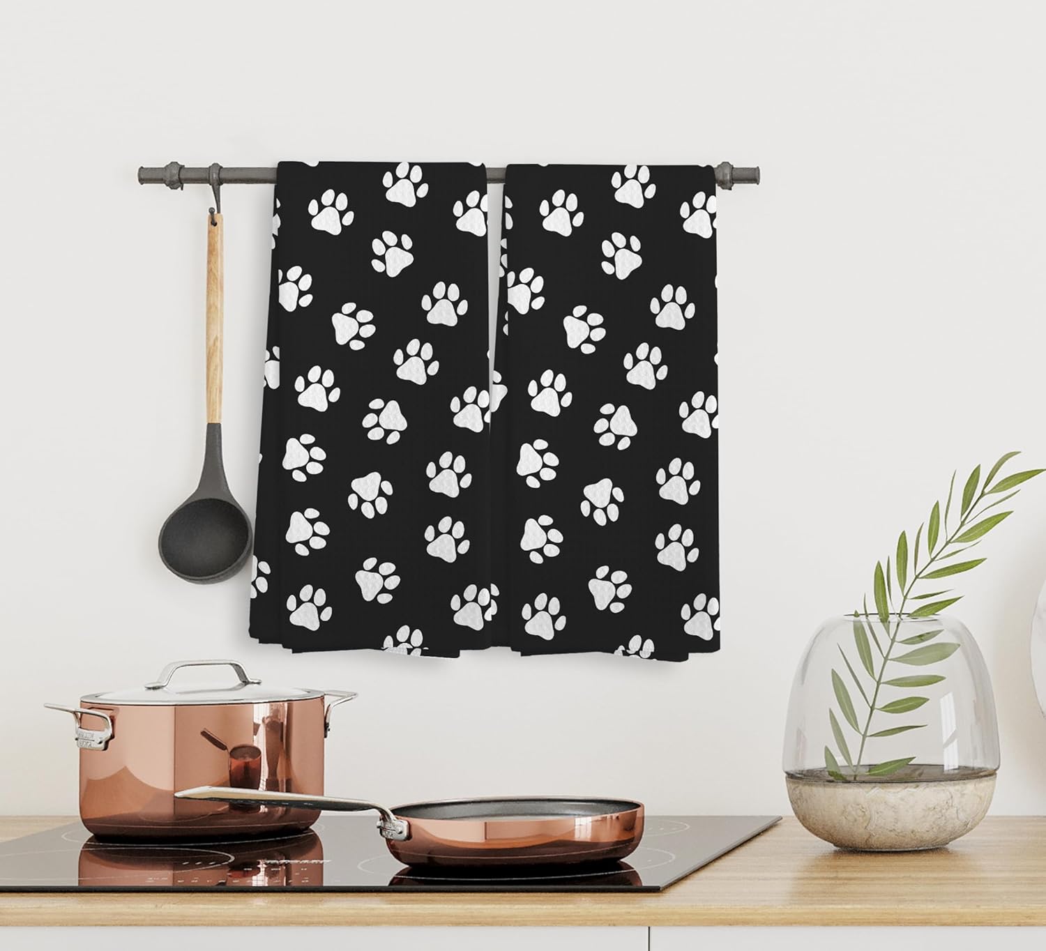 Dog Paws Kitchen and Dishcloths Set of 2, Black and White Hand Towels, Cute Paw Print Decorative Dish Towel, Gifts for Dog Lovers, 1624 Inch - Image 5