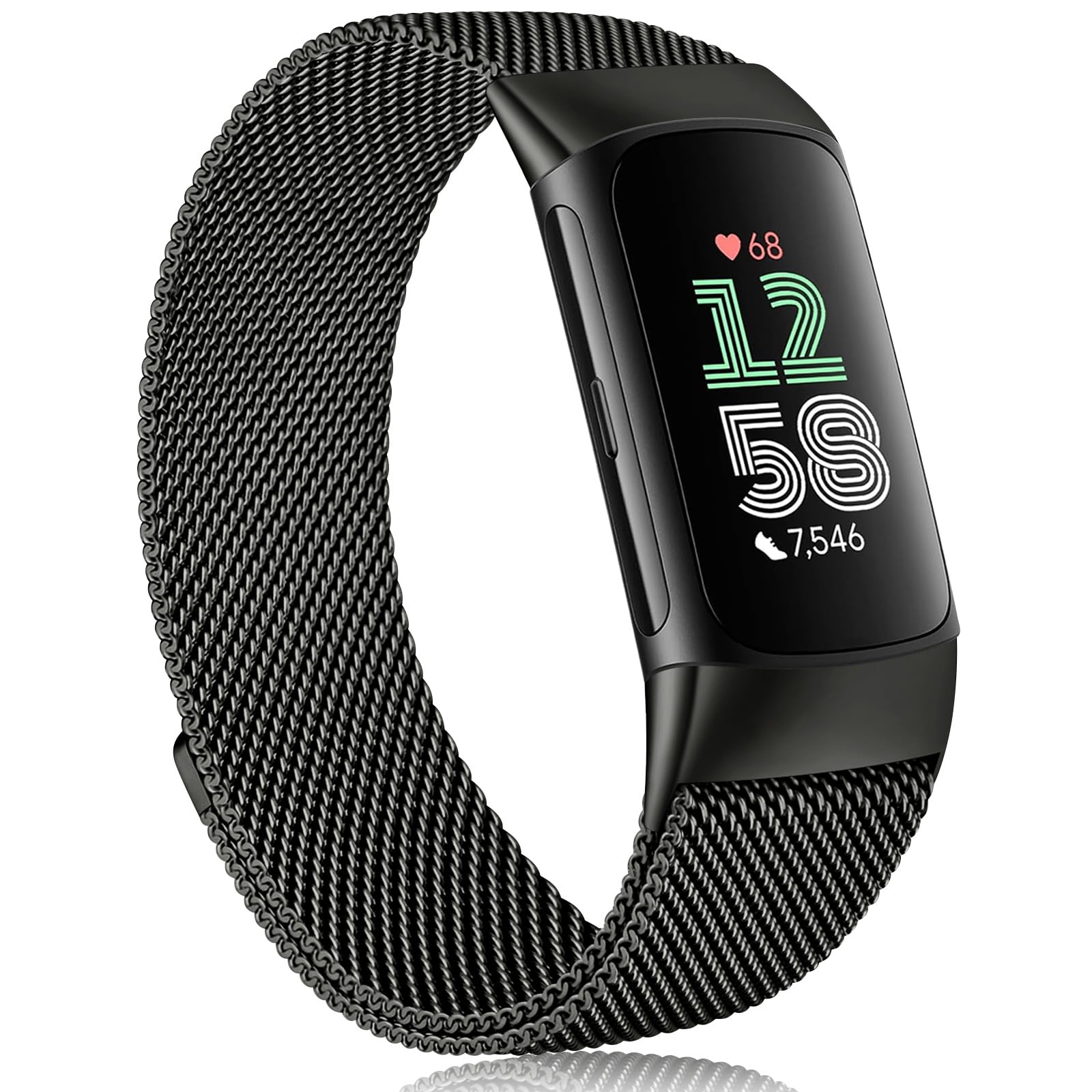 Meliya for Fitbit Charge 6 Bands Women Men, Stainless Steel Metal Mesh Loop Adjustable Magnetic Wristband Replacement Straps Compatible with Fitbit Charge 6 Fitness Tracker (Black)-image-49