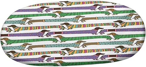 Miniatura 3 de Mantel ovalado ajustable para patio, mantel de poliéster elástico para amantes de los perros, diseño de perros salchicha de dibujos animados