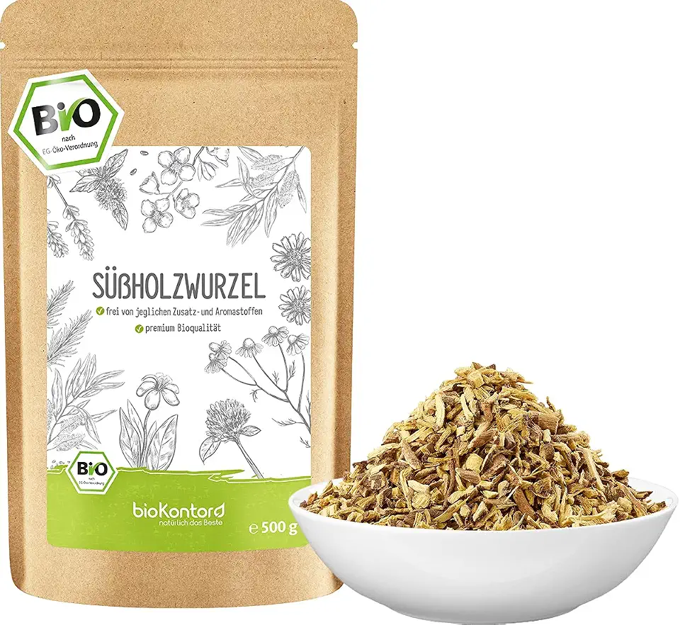 Süßholz bei Magengeschwüren und Erkrankungen der Atemwege 1 Süßholzwurzel BIO 500g | Süßholz getrocknet und geschnitten I Süßholzwurzel Tee I Lakritz Tee - 100% natürlich ohne Zusatzstoffe von bioKontor