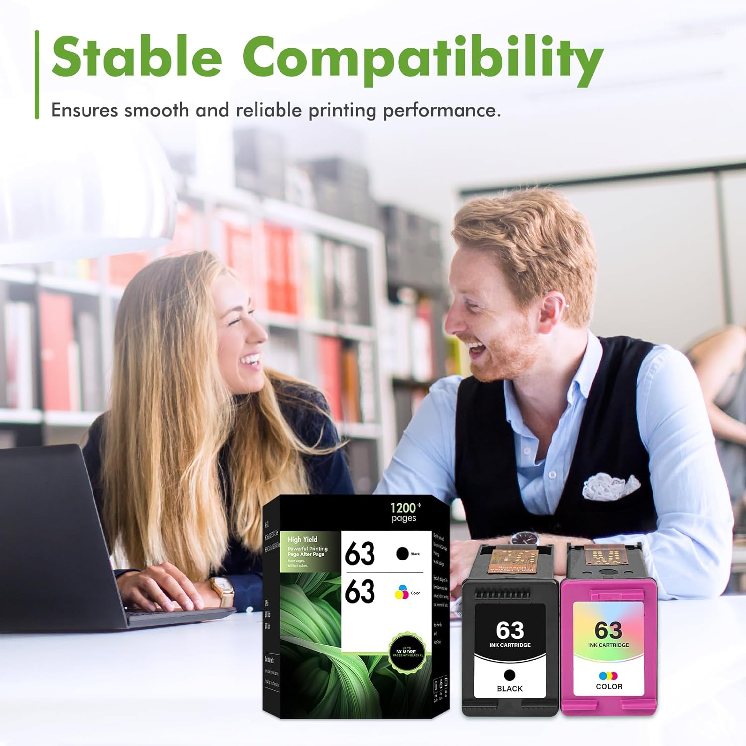 63 63XL Ink Cartridge Combo Pack Replacement for 63 XL Ink Cartridges Black and Color Work for Envy 4520 Officejet 3830 4650 5255 5258 5200 4655 Printer 2-Pack (1 Black,1 Tri-Color)