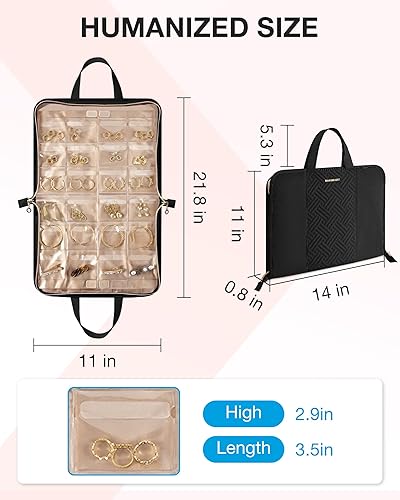 Miniatura 5 de BAGSMART Estuche organizador de joyas de viaje, bolsa portátil para joyas, sin enredos, almacenamiento de collares, bolsillos transparentes