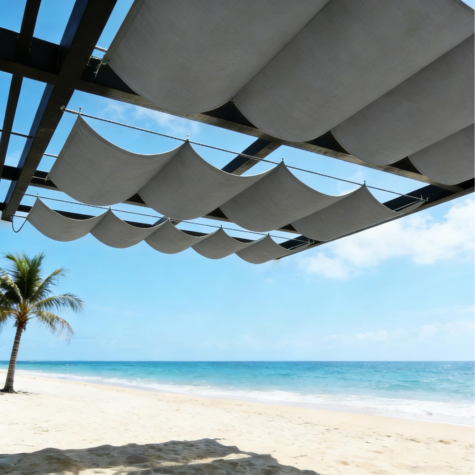 Sun Shade Sail Retractable Wave,Waterproof Windproof 98% UV Retractable Wave Awning,for Outdoor Patio Garden Yard Backyard,With free rope-Darkgray||200x950cm