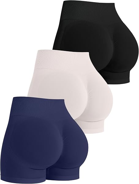 OLCHEE Womens 3Pk Gym Workout Shorts Seamless Scrunch Butt 2.6"/4.1"/6"