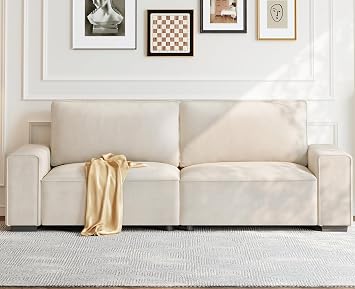 Vesgantti 85 Chenille Couch for Living Room, 3 Seater Comfy Sofa with Wide Armrest, Thick Spring Cushions, Modern Cloud Couch for Apartment, Office, Bedroom, Small Space, Beige