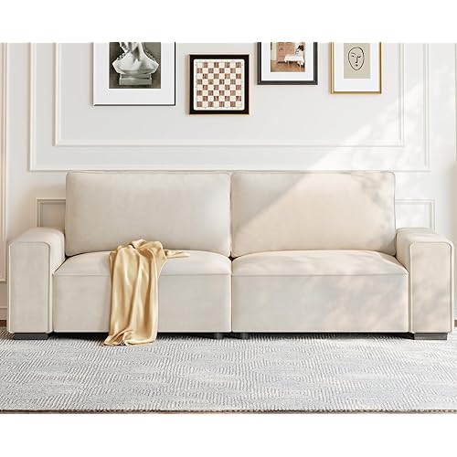 Vesgantti 85'' Chenille Couch for Living Room, 3 Seater Comfy Sofa with Wide Armrest, Thick Spring Cushions, Modern Cloud Couch for Apartment, Office, Bedroom, Small Space, Beige