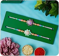 Rakhi for brother Set of 2 Rakhi With Roli Chawal Set and Greeting Card (Multicolor-2)
