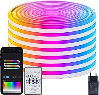 ZAIYW 10M Neon LED Strip RGB&IC, 5V Neon LED Streifen mit APP Steuerung Fernbedienung, Musik Sync Flexible LED Lichtband IP65 Wasserdichte für Schlafzimmer, Wand, Gaming Deko