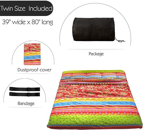 Miniatura 153 de MAXYOYO Colchón tipo futón con estampado floral, acolchado japonés, extra grueso, plegable, transpirable, tumbona para el suelo, cama de invitados