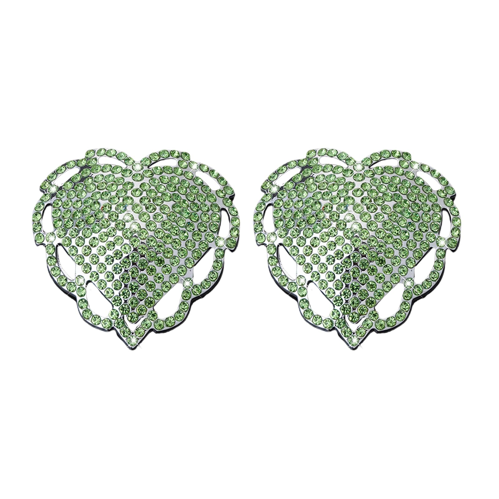 Uitndvyte Women's Green Reusable Nipple Covers Pasties Nipple Stickers Heart Rhinestones Sticky Breast Petals Nipple Covers For Girls