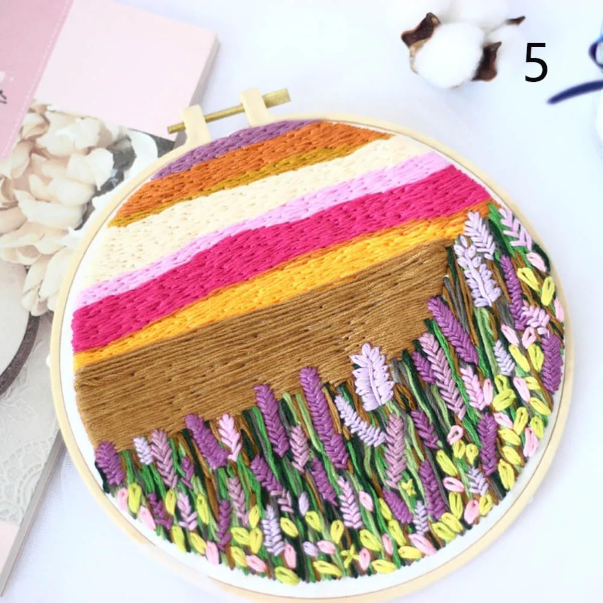 3 Sets Punch Needle Starter Kits Sky Flower Pattern Punch Needle Kits 4 Pattern DIY Beginner Rug Hooking Threads Tools Kits Home Decor with Hoop and Instructions for Adults (White)
