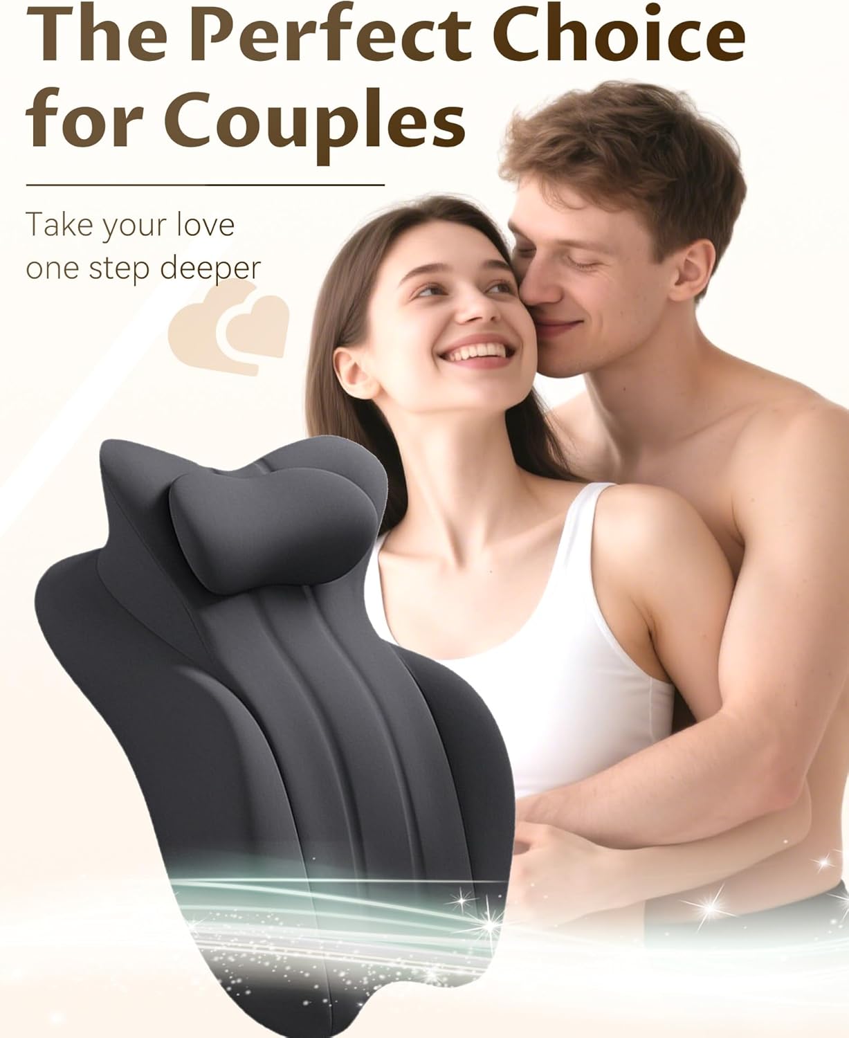 27 Degree Couples Pillow, Ergonomic Memory Foam Wedge Pillow for Adult, Multi Functional Rest Pillow Hip & Back Support, Portable Design for Relaxing, Reading (Black)