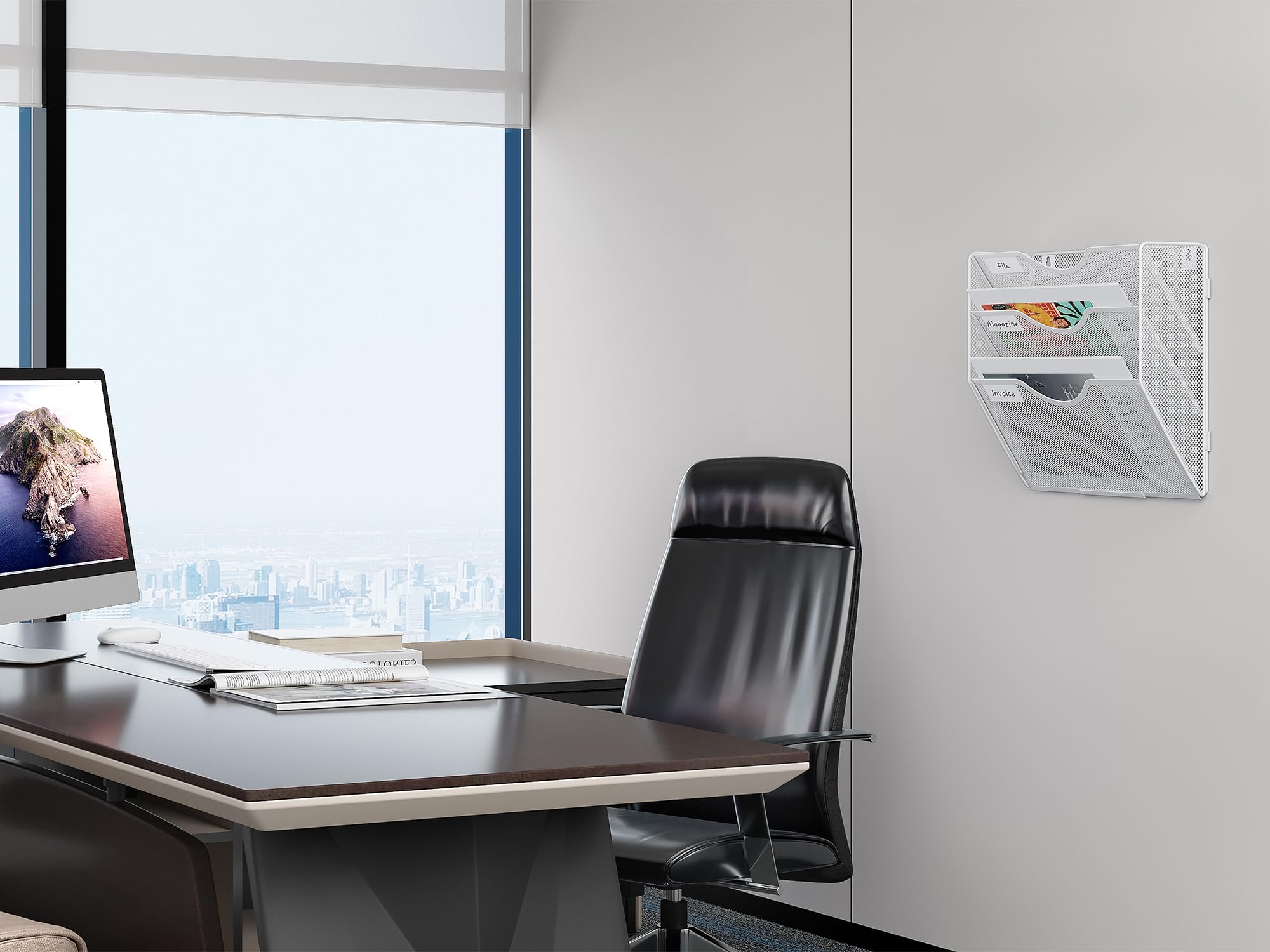 EasyPAG 3 Compartiments Assembler Métal Porte Revue Mural Porte Document Suspendu A4 Organisateur de Bureau à Suspendre Banette de Rangement Range Papier Corbeille a Courrier Murale,Blanc