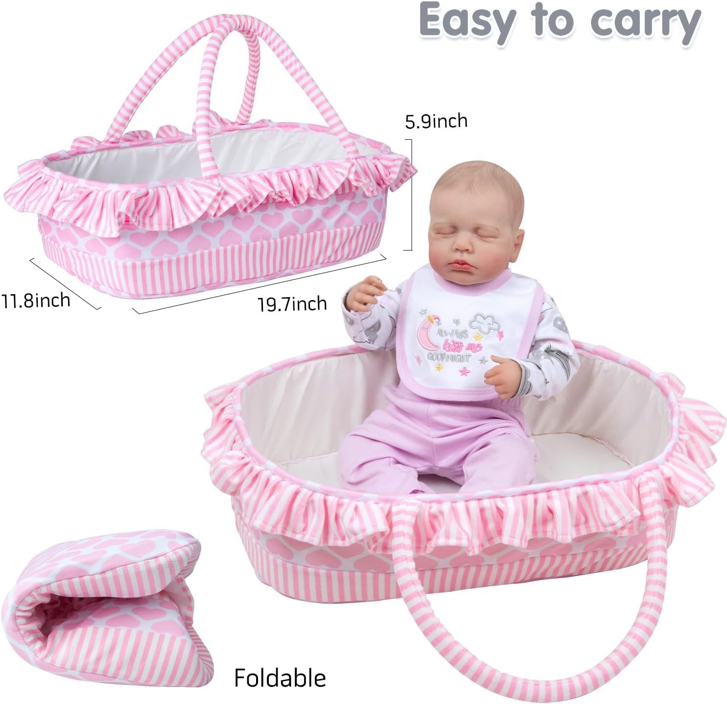 12Pcs Reborn Baby Doll Clothes with Bassinet Accessories for 17-22Inch Doll image 4
