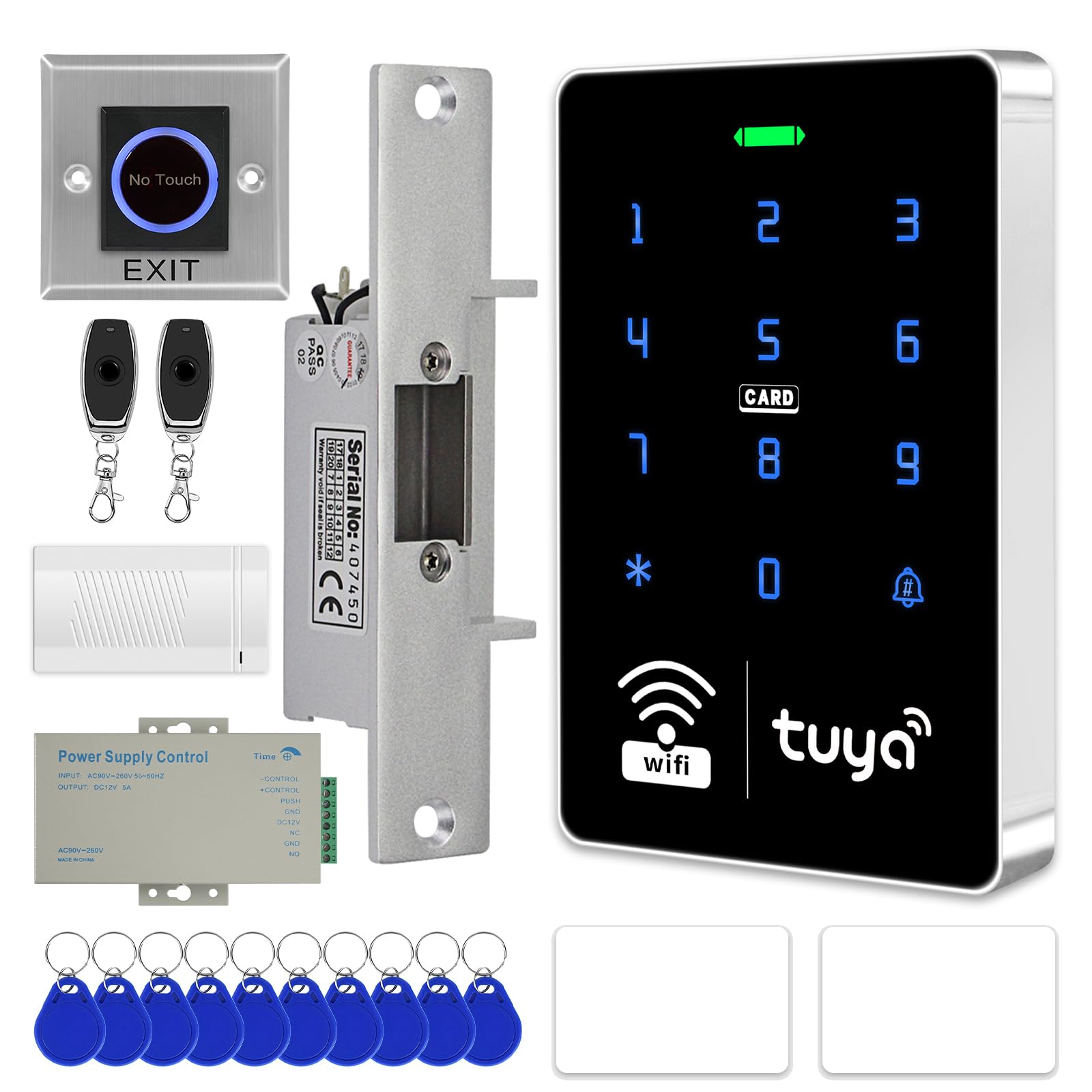 WiFi TUYA Security Access Control System kit with Waterproof RFID keypad Door Lock, Smart Remote Door Opener, app, NC Cathode Lock, Electric Lock, Metal Sensor Switch, doorbell, and Keychain-image-19