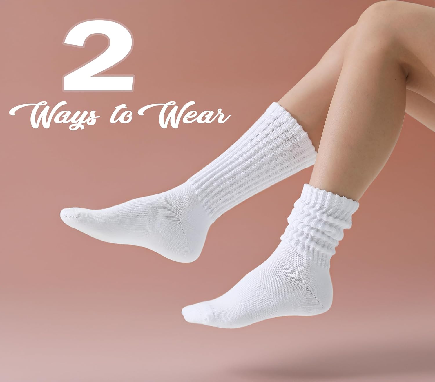 3-Pair Cotton Crew Slouch Socks Womens Scrunch Ribbed Soft Retro Boot Calf Sock - Image 2