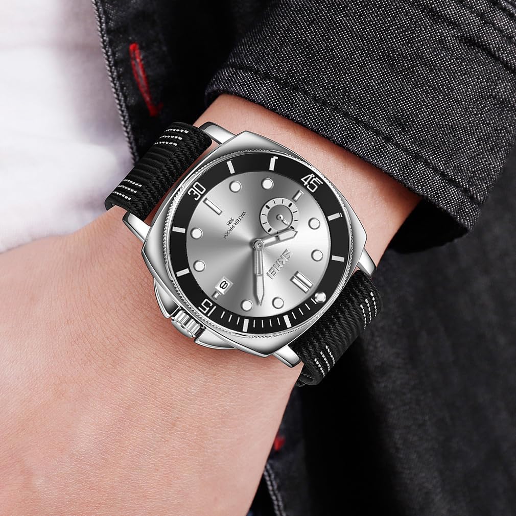 SKMEI Watch for Men Waterproof Fashion Casual Sport Big Face Analog Quartz Luminous Luxury Dress Business Gift Cloth Nylon Strap Black Wrist Watches - Image 2