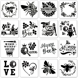 テンプレート 16枚セット ミツバチ 向日葵形 昆虫 ステンシルシート かわいい プレート 絵画 文具 プレゼント DIY 手作り デザイン 製図 ステンシル 蜂房 藤蔓 コロポックル 製図用 面白い (蜂蜜)