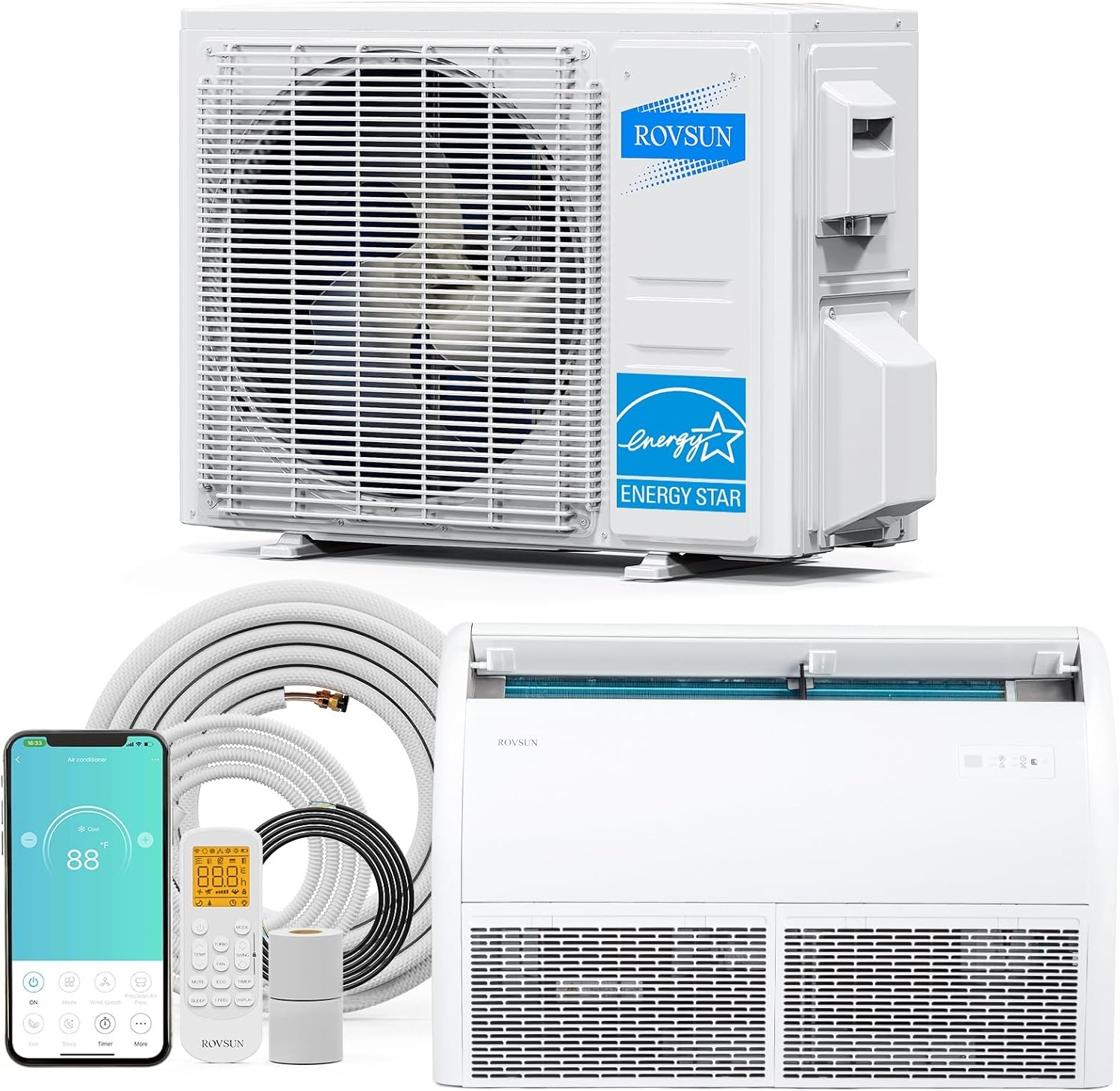 ROVSUN 18000 BTU Smart WIFI Floor Ceiling Mini Split AC/Heating System with Inverter & APP Control, 23 SEER2 Ductless Air Conditioner with Pre-Charged Condenser, Heat Pump & Installation Kit, 230V