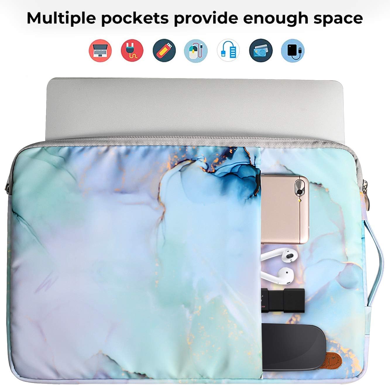 OneGET Laptop Sleeve Compatible with 13-13.3 inch MacBook Pro, MacBook Air, Notebook Computer,Watercolor Painting Marble Bag with Pocket (13-13.3Inch, Marble SL10)