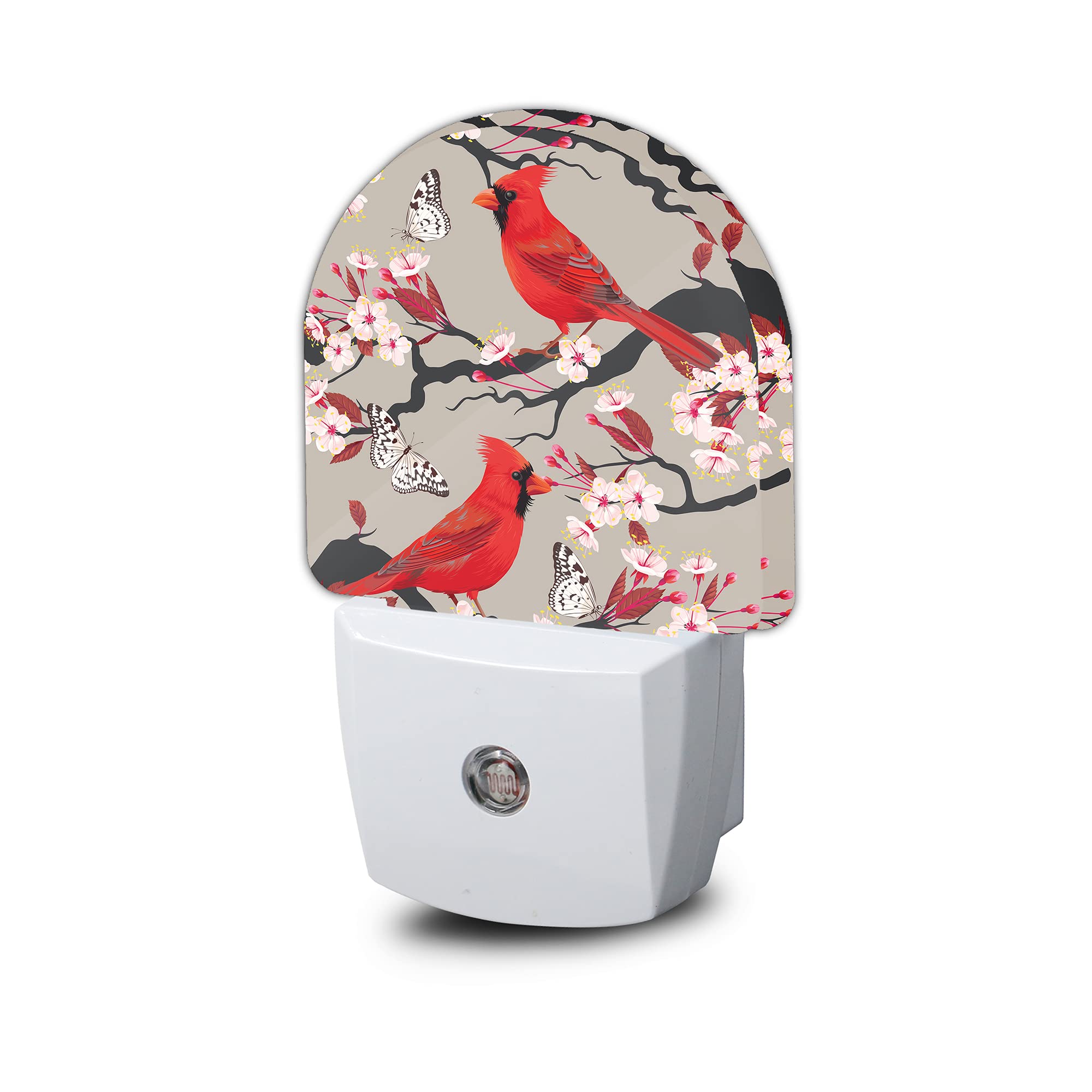 AOWULA Red Cardinal Night Light,Blooming Cherry Night Lights Plug into Wall for Boys Girls Bedroom Decorative Half Round Nightlight Led Lamp 0.5W