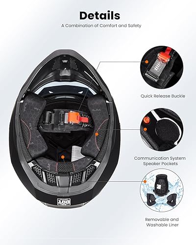 Miniatura 6 de ILM Casco de motocicleta de cara abierta 34 para hombres y mujeres, casco retro vintage con visera para ciclomotor, ATV, crucero, scooter DOT modelo