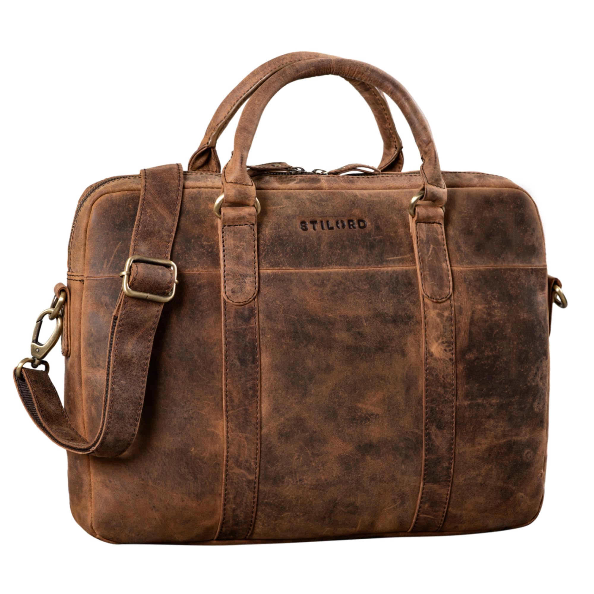 Bolso de negocios de cuero para hombre maletín para ordenador 13,3 pulgadas y carpetas DIN A4 8