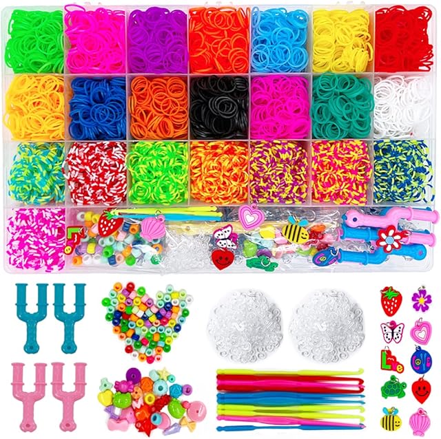 ONECK 6800 Loom Bands Kit with Loom Board, Kids Girls Elastic Bracelet Making Set for Starters with Hooks, Charms& Box